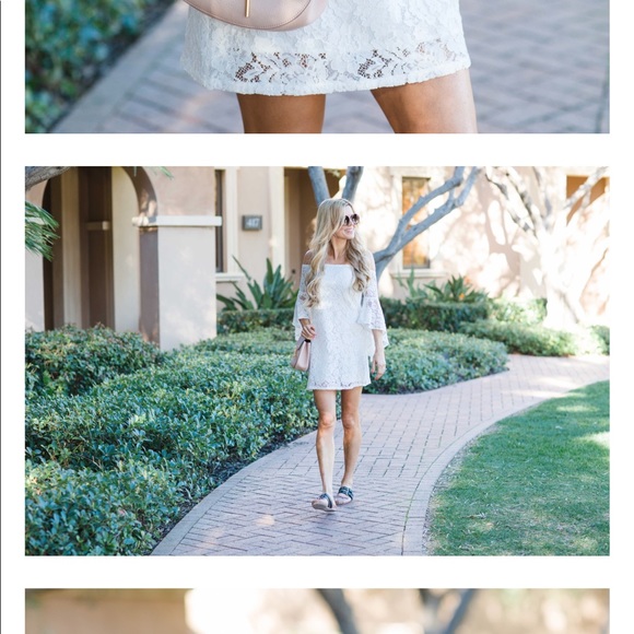 WAYF White Off Shoulder Lace Dress- Bell Sleeves - Picture 4 of 9